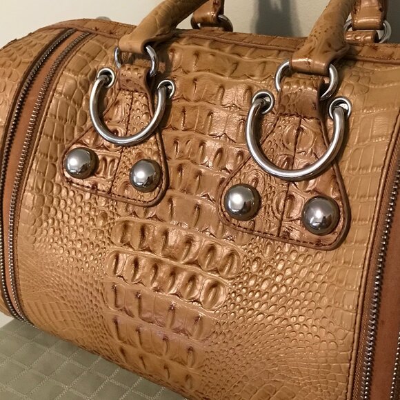Tan Crocodile Embossed Satchel - Picture 4 of 13